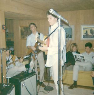 Chet with his band, "The Chosen Few". Practicing in the Peck's basement.