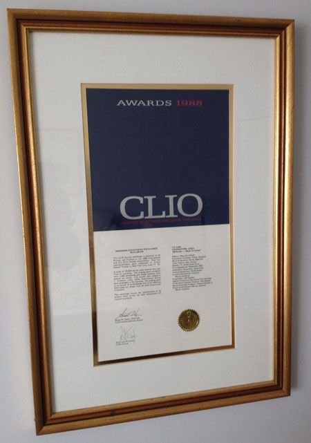 Clio award for 3M Recording Tape commercial in 1988.