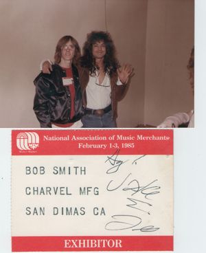 Bobby 1985 NAMM show w/Jake E Lee.