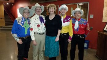 Riders in the Sky, Freight & Salvage Berkeley CA 2/21/18, Fred Labour (Too Slim, Side Meat, a Righteous Tater, The Man of a Thousand Hats), Doug Green (Ranger Doug, Idol of American Youth), Grace, Paul Chrisman (Woody Paul, King of the Cowboy Fiddlers), Joey Miskulin (Joey the Cowpolka King)