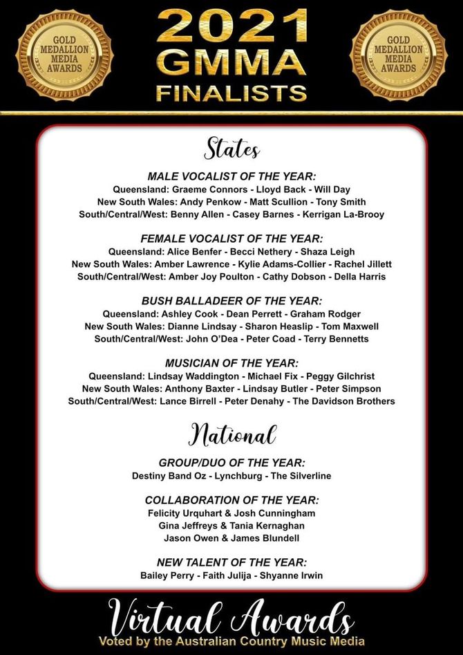 Congratulations to our Key2 Artists Lance Birrell South/Central/West 'Musician Of The Year' & Becci Nethery Queensland 'Female Vocalist Of The Year' Finalists in the 2021 Gold Medallion Media Awards , voted for by the Australian Country Music Media!