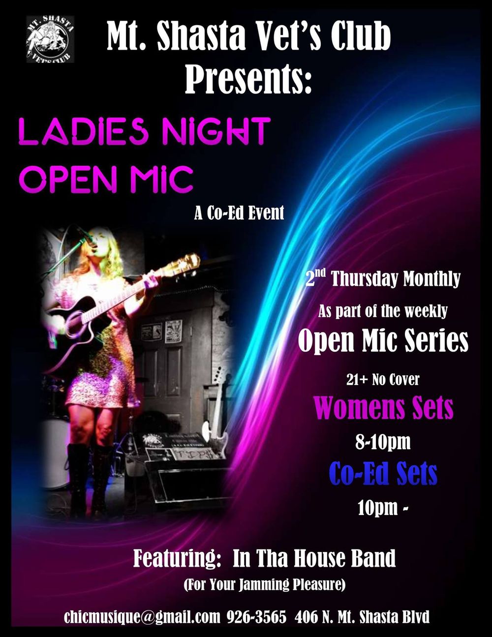 Fernanda Froes (Fernanda Froes-Pruett)<br> Event: “Ladies Night Open Mic”<br> Venue: Mount Shasta Vet’s Club<br> Location: Mount Shasta, California<br> Date: October 8, 2015<br>