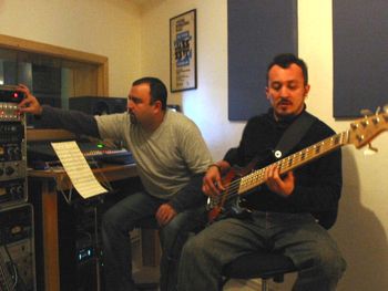 Sound Engineer Edu Cayres & Bassist Serginho Carvalho @ Fernanda Froes-Pruett’s recording sessions at Estudio Cayres - São Paulo, SP, Brazil - Copyright © 2018 Double Feather Productions. All rights reserved.