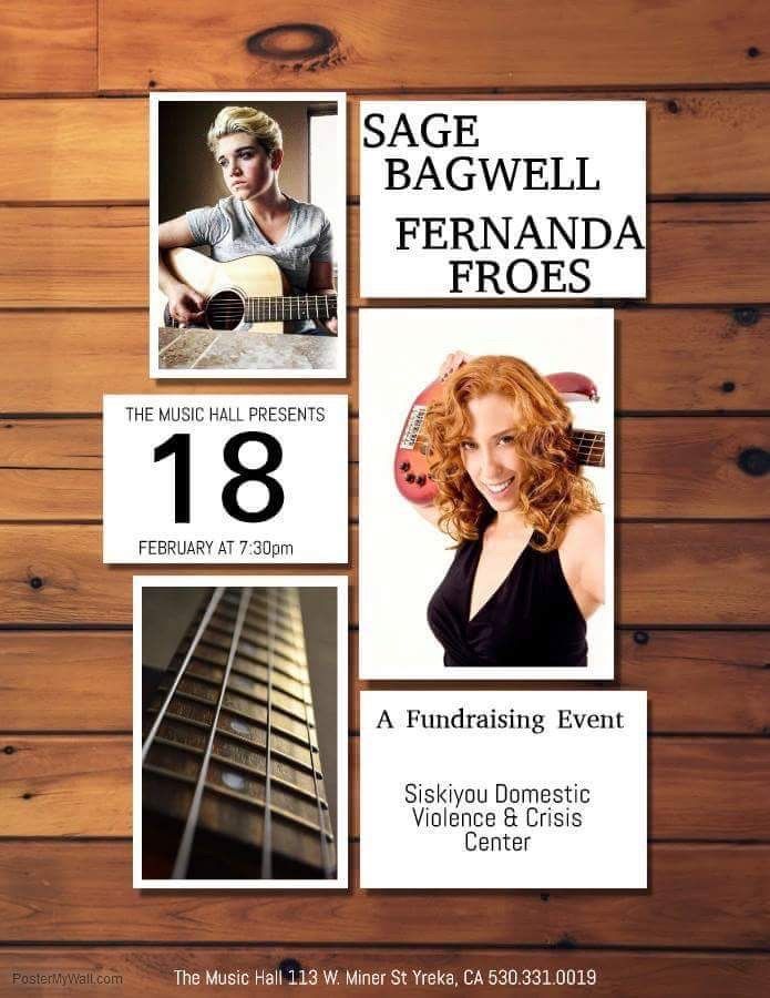 Fernanda Froes (Fernanda Froes-Pruett)<br> Event: “A Fundraising Event” for<br> Siskiyou Domestic Violence & Crisis Center<br> Venue: The Music Hall<br> Location: Yreka, California<br> Date: February 18, 2017<br>