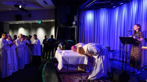 Leading worship for the First Friday Mass during the 2019 CALL Conference at The Grammy Museum.