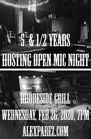 www.alexparez.com Alex The Red Parez aka El Rojo Celebrating Hosting Open Mic Night Wednesday Nights at IOTA Club and Cafe and Rhodeside Grill Wednesday, February 26th, 2020, 7pm