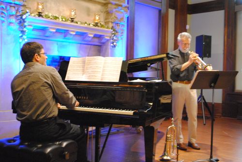 Mike Holober and Marvin Stamm, Nyack Library Carnegie Room, 2013. Photo by Ralph Mirielo