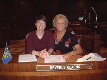 Lindy with State Senator Bev Clarno at the opening of the special session of the Oregon State Senate. June 17, 2002