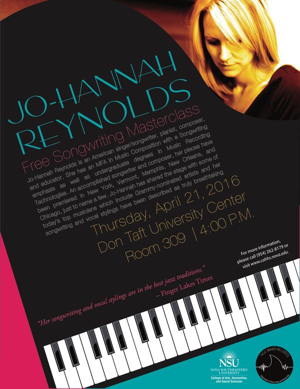 Songwriting Masterclass at NOVA Southeastern University, Fort Lauderdale, Florida. April 2016.