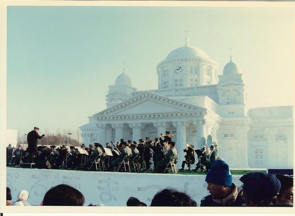 296th Army Band performs on top of a snow sculpture in Sapporo, Japan