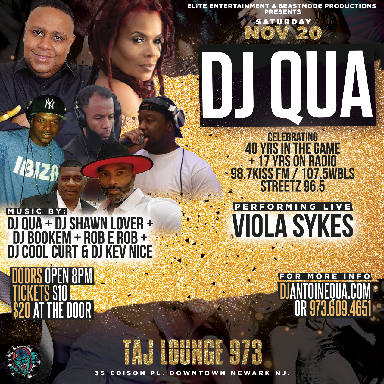 Everyone come celebrate with me for my 40 years in the business and 17 years on radio! 98.7 Kiss FM, and 107.5WBLS! Nov 20th at Taj Lounge 973. General admission $25. VIP 2 hour open bar and buffet $45. I need my true supporters and friends in the building! For info call 973.609.4651.