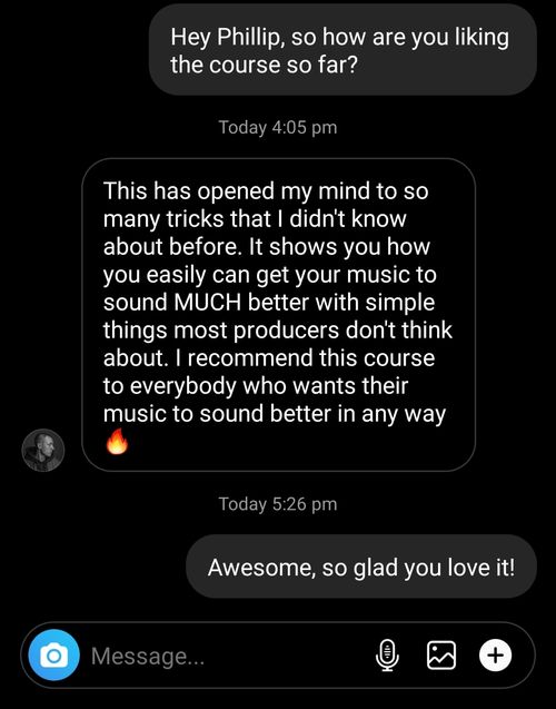 Screenshot from my Instagram DM with artist @frostymsc