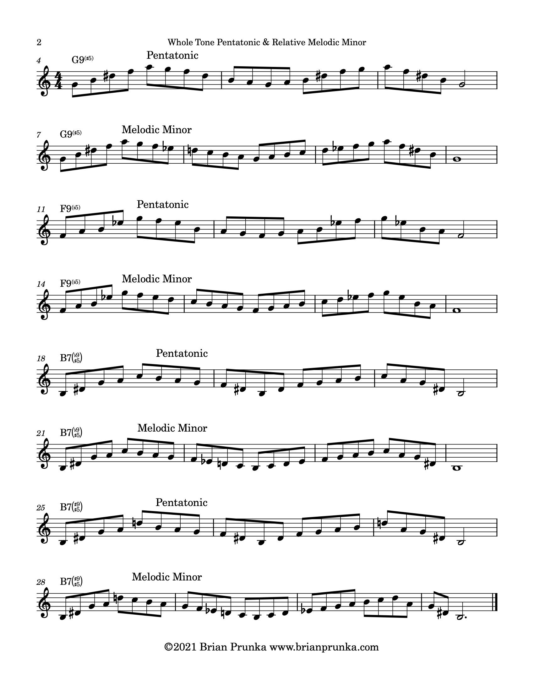 Whole Tone Pentatonic exercises - arpeggios and melodic minor scales