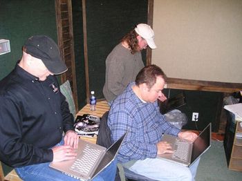 2006 - Recording in Nashville - Yes, studio work is a time of intense concentration......Hey! You
sank my battleship!!