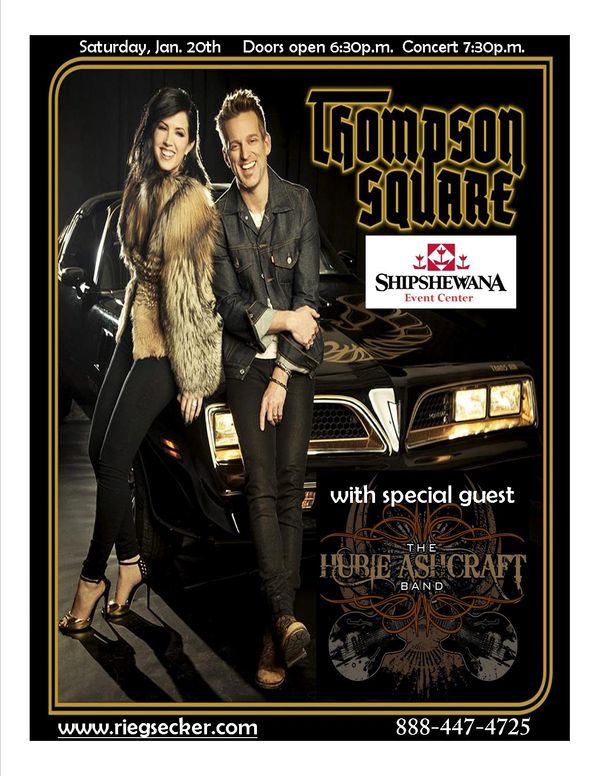 The Hubie Ashcraft Band shared the stage with Country Music Duo Thompson Square Saturday, Jan. 20th at The Shipshewana Event Center in Shipshewana, IN. Known for their smash hits "Are you gonna kiss me or not", "I got you", and "If I didn't have you".