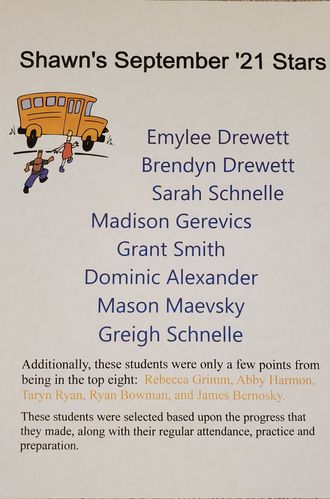 Congratulations to the above students on their selection to the September edition of Shawn's Stars!