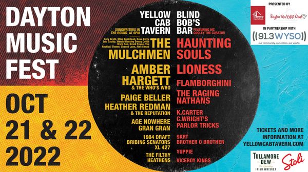 poster listing the lineup and dates for Dayton Music Fest