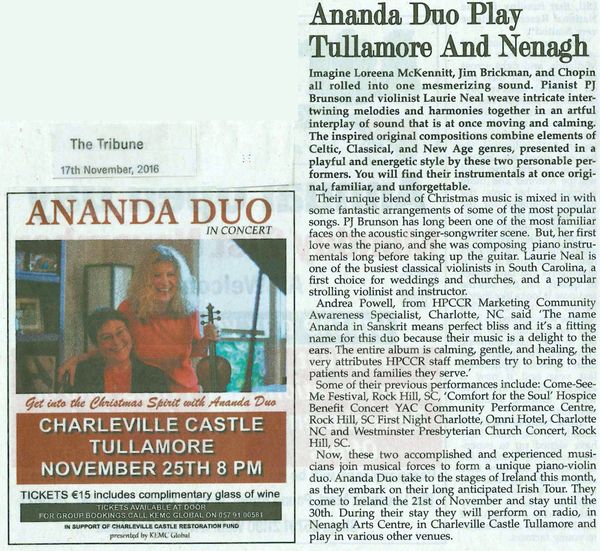 Article from the Tullamore Tribune in Ireland