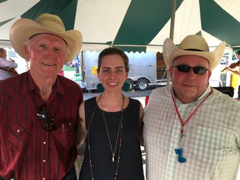Marina with fiddling legend Byron Berline and Greg Burgess at the 2018 Walnut Valley Bluegrass Festival in Winfield, Kansas.