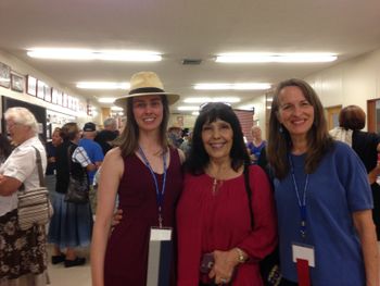 Marina with longtime mentor and friend, fiddling legend Jana Jae, and mom Virginia at the 2018 National Oldtime Fiddle Contest in Weiser, Idaho.