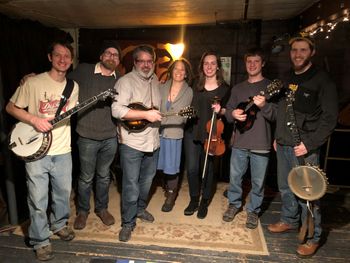 Late night jam in Bellevue with Pittsburgh bluegrass friends and three-time Winfield national mandolin champ Solly Burton.