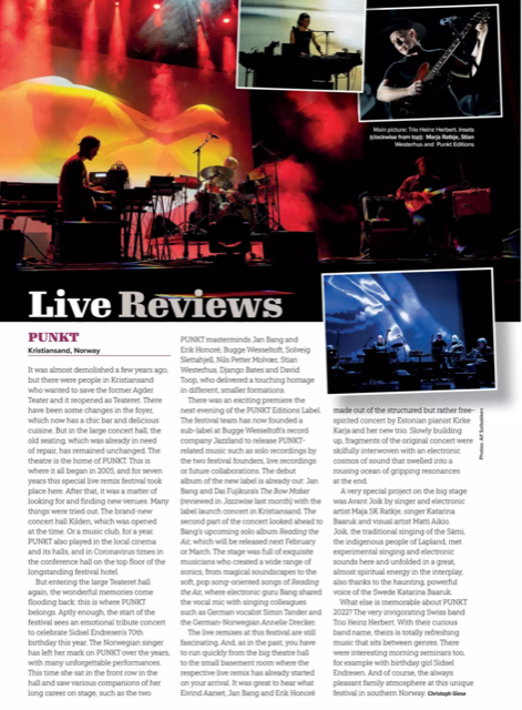Jazzwise (UK) review of Punkt 2022 by Christoph Giese