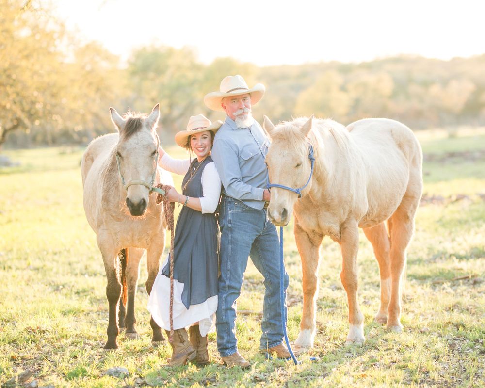 Annie & Mike at home in Fredericksburg, TX, with Sally & Monte.