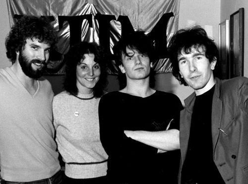 With Bono and The Edge in 1980 or so with KTIM/San Rafael CA Music Director Belle Nolan