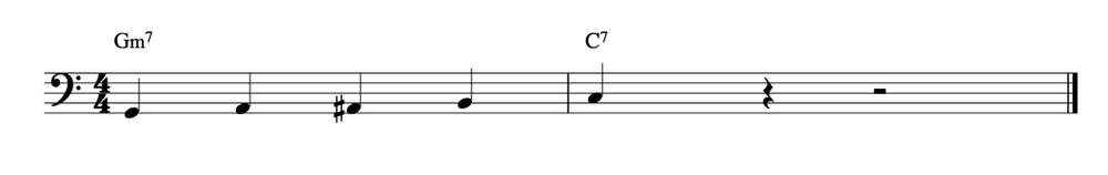 walking bass line between Gm7 and C7