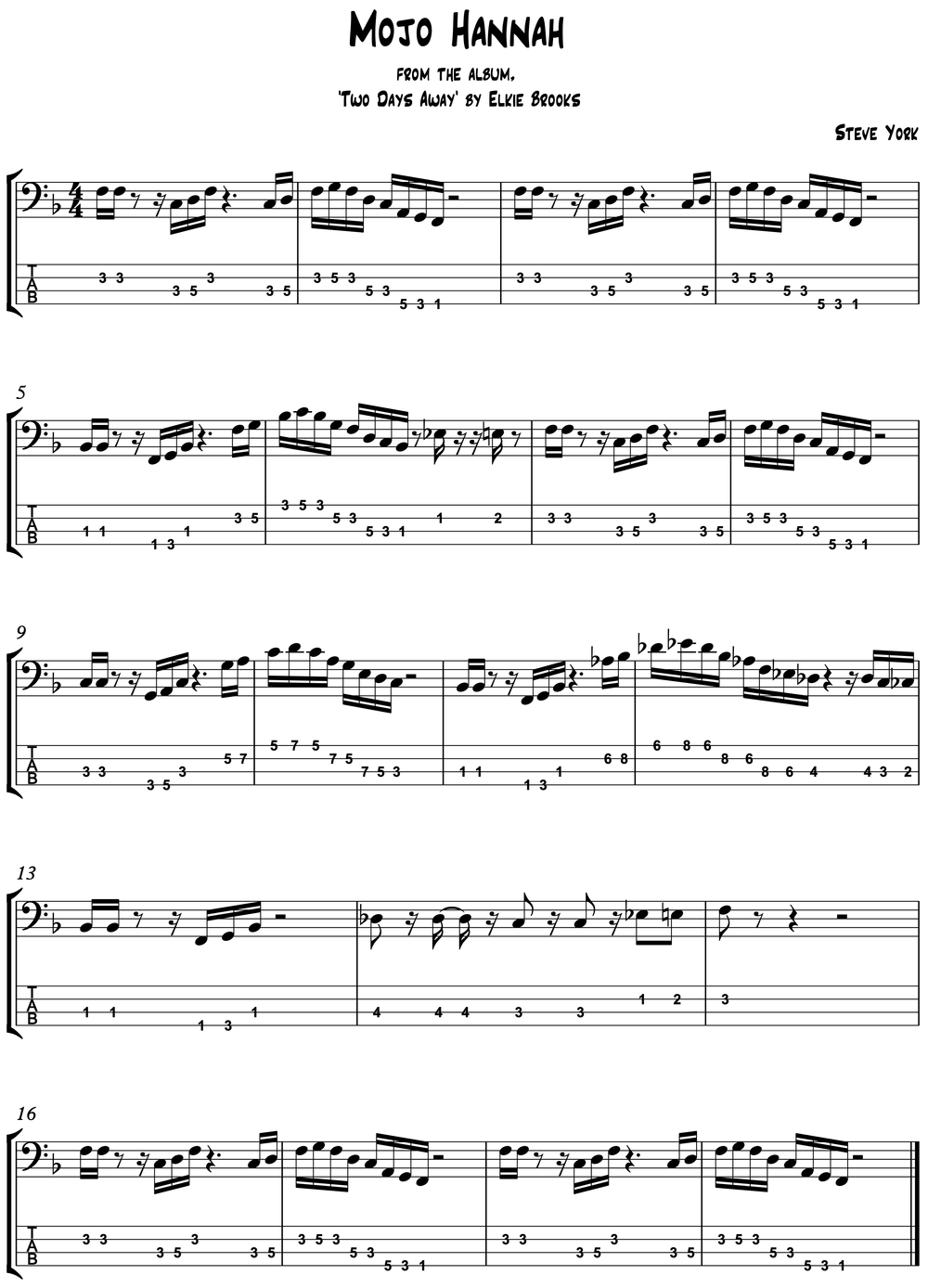 Mjoj Hannah Bass Line By Elkie Brooks Bass Transcription
