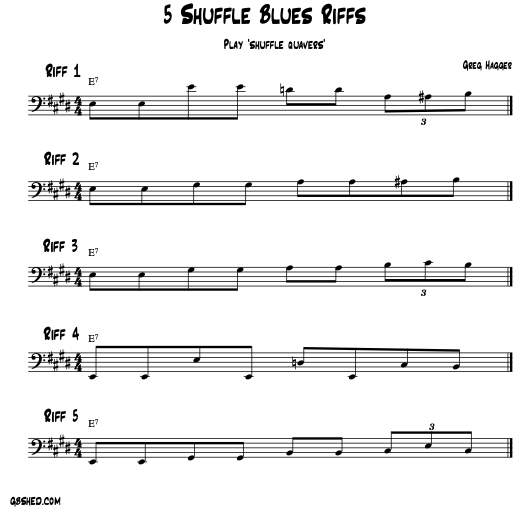 5 shuffle blues riffs for bass guitar