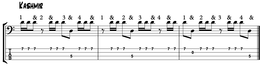 Kashmir by Led Zeppelin main bass riff as played by John Paul Jones