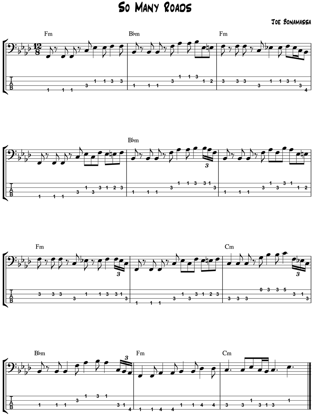 So Many Roads by Joe Bonamassa Bass Transcription