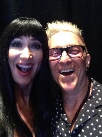 Lisa Irion backstage with Cher's Drummer, Mark Schulman, who met her after her performance and told her, "You SOUND just like her! I'm going to tell her about you tomorrow when I see her in Vegas."