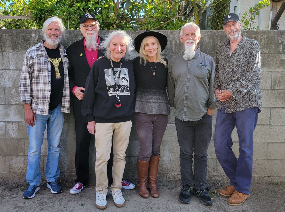 L to R: Joe Caccavo - banjo, bass; Chad Watson - bass, trombone, mandolin, guitar, vocals; Albert Lee - guitar, mandolin, vocals; Diane Hubka - vocals, guitar; Rick Mayock - acoustic, elec. & baritone guitars, vocals; and Lynn Coulter - drums, percussion, vocals