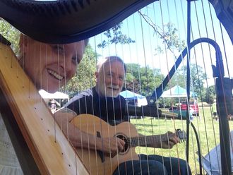 At the Bristol Farmer's Market with guitarist Joe Griffin