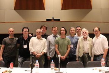 FOFM 2014 Composer Panel LtoR: Murray Gold, Richard Band, Hummie Mann, Benjamin Wallfish, Abel Korzeniowski, Brian Reitzel, Buck Sanders, Peter Hackman, John Scott, Daniel Schweiger 2014 @The Bridge Recording.