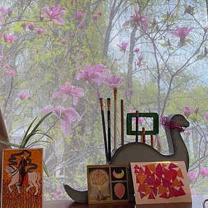 my workspace in Sveva's Sermoneta Room - magnolias in full April bloom