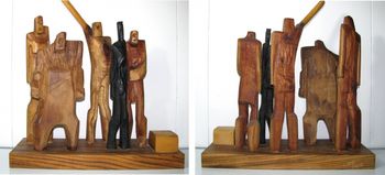We are Five lost Circus Performers - 2013 20 X 8 X 13.75" tall - mixed hard woods - Chinese Boxwood, Ebony, Zebrawood, Walnut