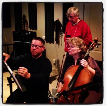 Rearranging the Arrangement JW & Bill work with Cellist Cynthia Puls on the narrative bed/intro for Cashtown Road