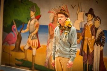 Aphra Behn's THE EMPEROR OF THE MOON directed by Christopher Cartmill (Harlequin) Mason Gross School of the Arts with costumes by Taylor Pico, set by Bo Ra Kwan, lights by Nate Morgan (Fritz Eagleton as Harlequin) photo by Matt Pilsner.