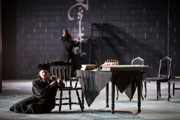 Christopher Cartmill's production of Goethe's Faust — Fausts Goethe's FAUST directed by Christopher Cartmill, set design by Bo Ra Kwan, costumes by Sarah Zinn and lighting design by Catherine Cusick — pictured Faust (Leslie Roth) photo by Matt Pilsner