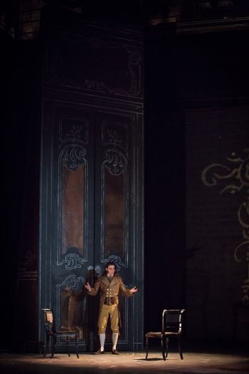 Christopher Cartmill's production of Goethe's Faust — Gretchen's Room Goethe's FAUST directed by Christopher Cartmill, set design by Bo Ra Kwan, costumes by Sarah Zinn and lighting design by Catherine Cusick — pictured Faust (Graham Poore) photo by Matt Pilsner