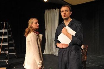 Lisa Reppell (Joanna) and Brian Devine (the Custodian) in the 2009 Flournoy Playwright production of Christopher Cartmill's THE APOTHEOSIS OF VACLAV DRDA