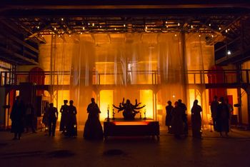 Christopher Cartmill's production of August Strindberg's A DREAM PLAY (Final Moment) Mason Gross School of the Arts with costumes by Sarah Zinn, set by Claudia Baragan, lights by Cassandra Zeugin (Ensemble) photo by Matt Pilsner.