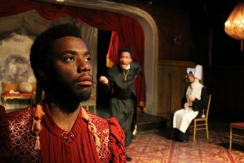 George Sand's GABRIEL — Septimia — Ademide Akintilo, Elijah Coleman, Cody Kostro Christopher Cartmill (director), Maximo Grano de Oro (lighting design), Sophie Philips-Roberst (costume design), Dave Mortelito (set design) photo by Allegra Heart