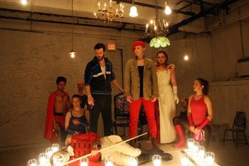 Christopher Cartmill's production of Lope de Vega's ACTING IS BELIEVING (LO FINGIDO VERDADERO) — N Set by Zach Sitrin, lights by Vici Chirumbolo and costumes by Mary Kutch. Pictured "The death of Aurelius Carus and Numerius ascends" (photo by Allegra Heart)