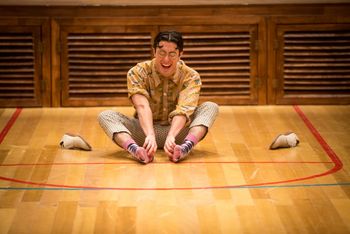 Aphra Behn's THE EMPEROR OF THE MOON directed by Christopher Cartmill (Harlequin Tickles Himself) Mason Gross School of the Arts with costumes by Taylor Pico, set by Bo Ra Kwan, lights by Nate Morgan (Joel Acosta as Harlequin) photo by Matt Pilsner.