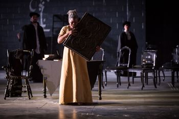 Christopher Cartmill's production of Goethe's Faust — Faustian Dilemma Goethe's FAUST directed by Christopher Cartmill, set design by Bo Ra Kwan, costumes by Sarah Zinn and lighting design by Catherine Cusick — pictured Faust (Candace Taylor) photo by Matt Pilsner