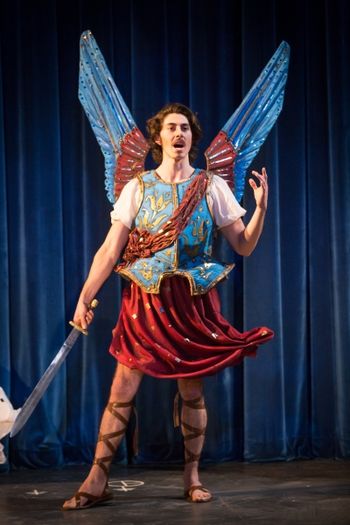Christopher Cartmill's production of Goethe's Faust — The Archangel Michael Goethe's FAUST directed by Christopher Cartmill, set design by Bo Ra Kwan, costumes by Sarah Zinn and lighting design by Catherine Cusick — pictured Michael (Matisse Neal) photo by Matt Pilsner